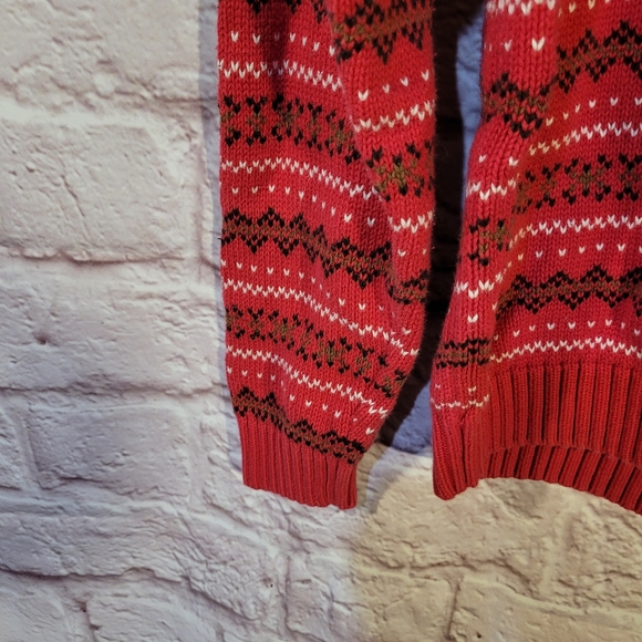 Lands’ End Red Fair Isle Striped Turtleneck Cotton Pullover Sweater - Picture 6 of 11